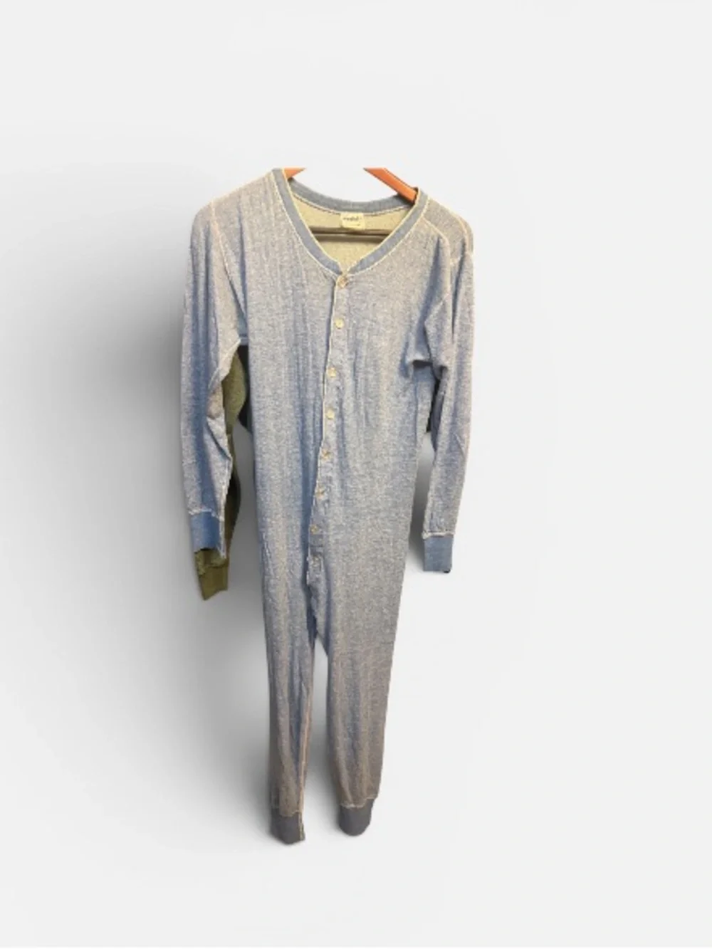 Vintage 70s Duofold blue button front long underwear jumpsuit Med long John Wool